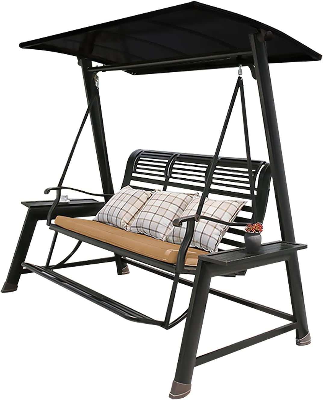 2/3-Seat Solar Patio Porch Swing with Adjustable Tilt Canopy Aluminum Frame Patio Swing Chair