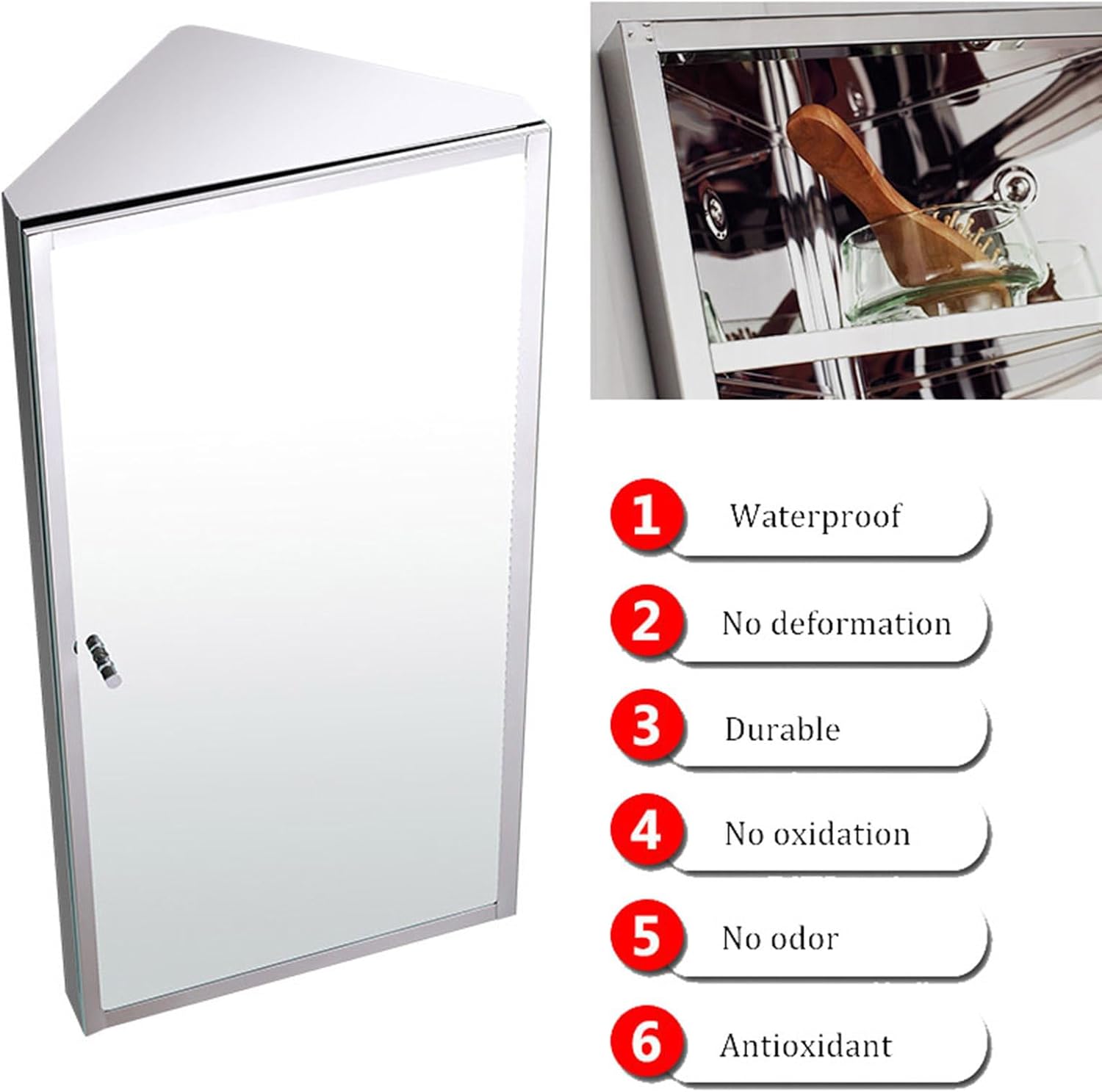 24"" Bathroom Corner Medicine Cabinet W/Mirror, Bathroom Stainless Steel Wall Mount Mirror Cabinet