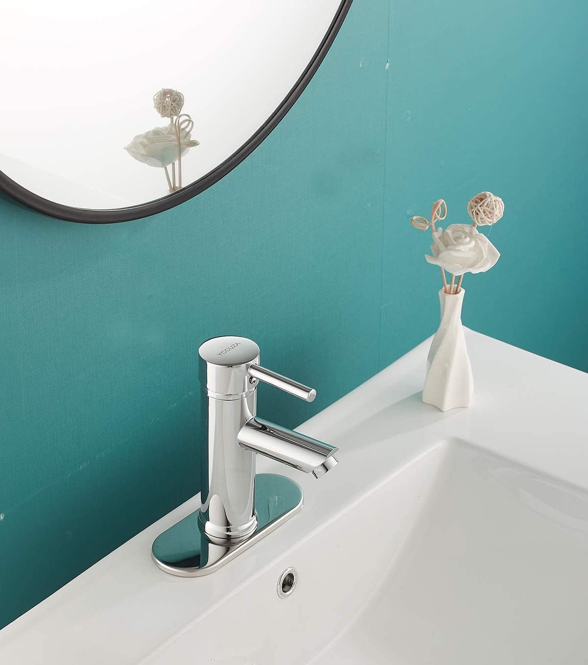 Bathroom Sink Faucet Chrome Single Handle One Hole with Deck Plate Aerator Spout Vanity Basin Bath Sink Faucet Brass Lavatory Deck Mount
