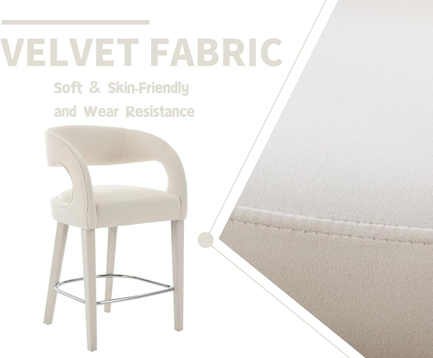 Modern Counter Height Bar Stools Set of 2 Linen Upholstered Counter Stools