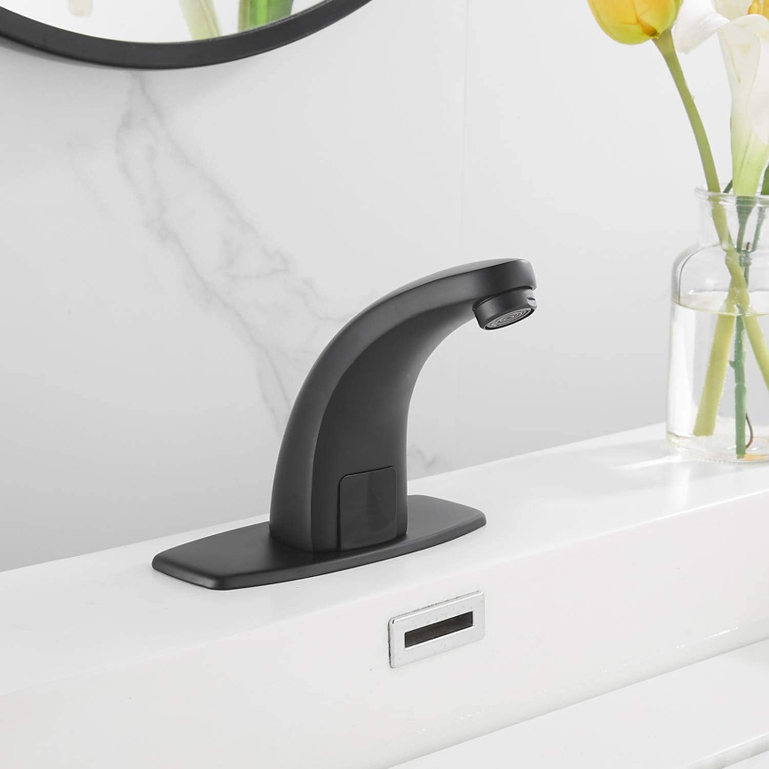 Touchless Bathroom Faucet Black Dual Powered Automatic Faucet Auto Sensor Bath Tub Lavatory Vanity Sink Faucet