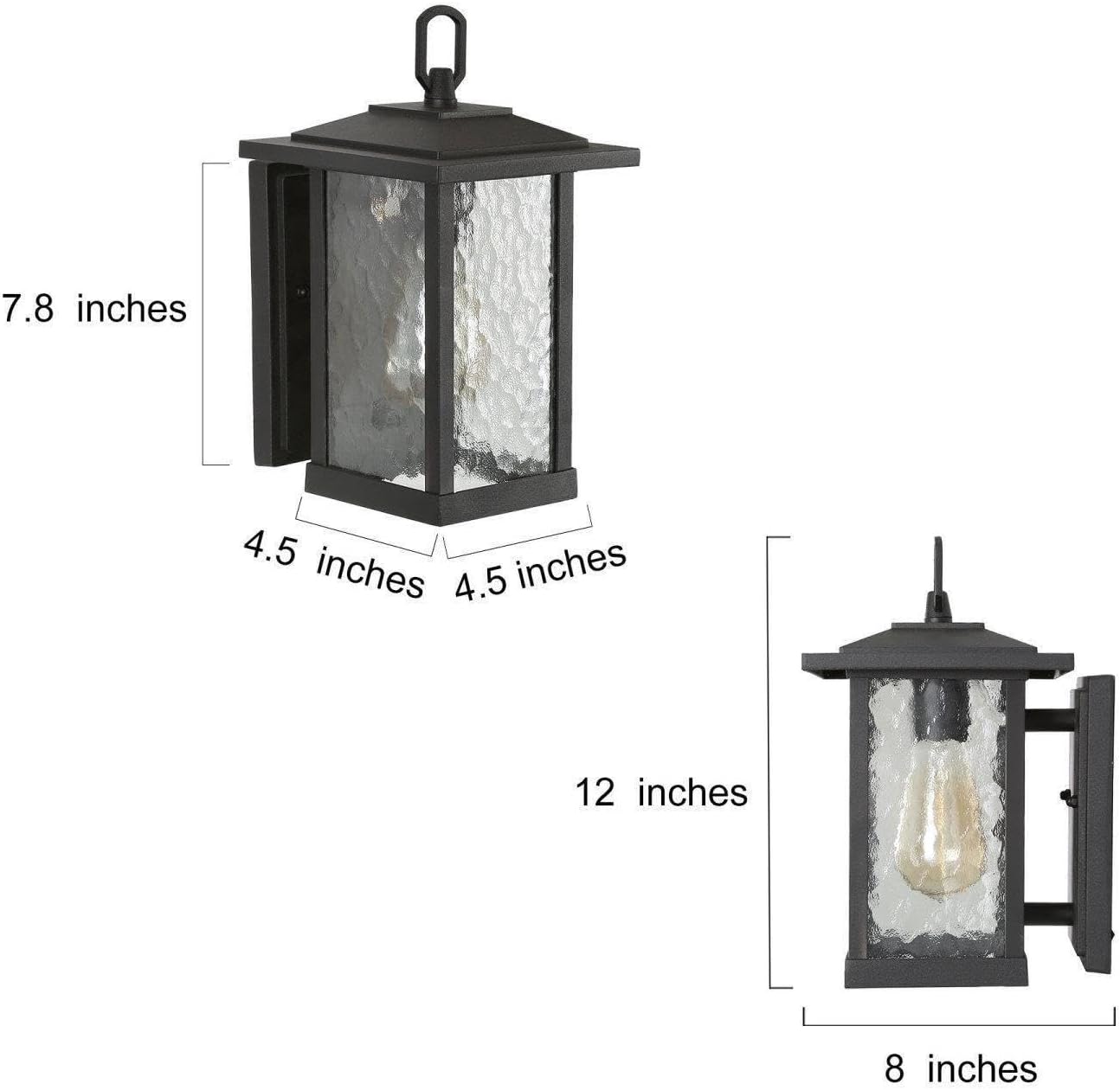 Black Outdoor Wall Light Fixture, Modern Farmhouse Rectangular Porch Lights Outdoor Wall Mount with Water Ripple Glass