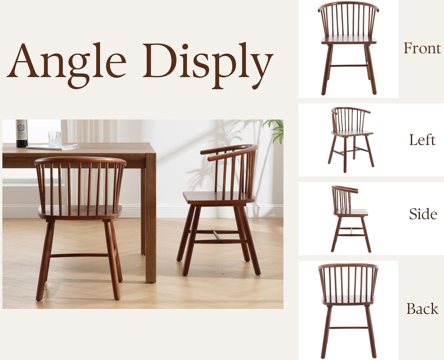 Farmhouse Spindle Dining Room Chairs with Arms/Wide Curved Back Modern Kitchen Chairs Windsor Side Chair