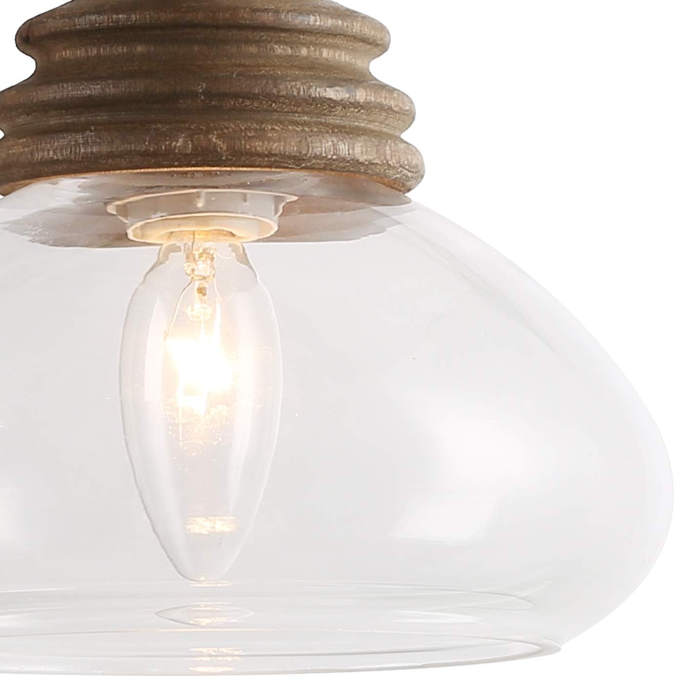 Farmhouse Pendant Lighting Fixture with Wood and Clear Glass for Kitchen Island, Entryway, Foyer, Bedroom, Dining & Living Room