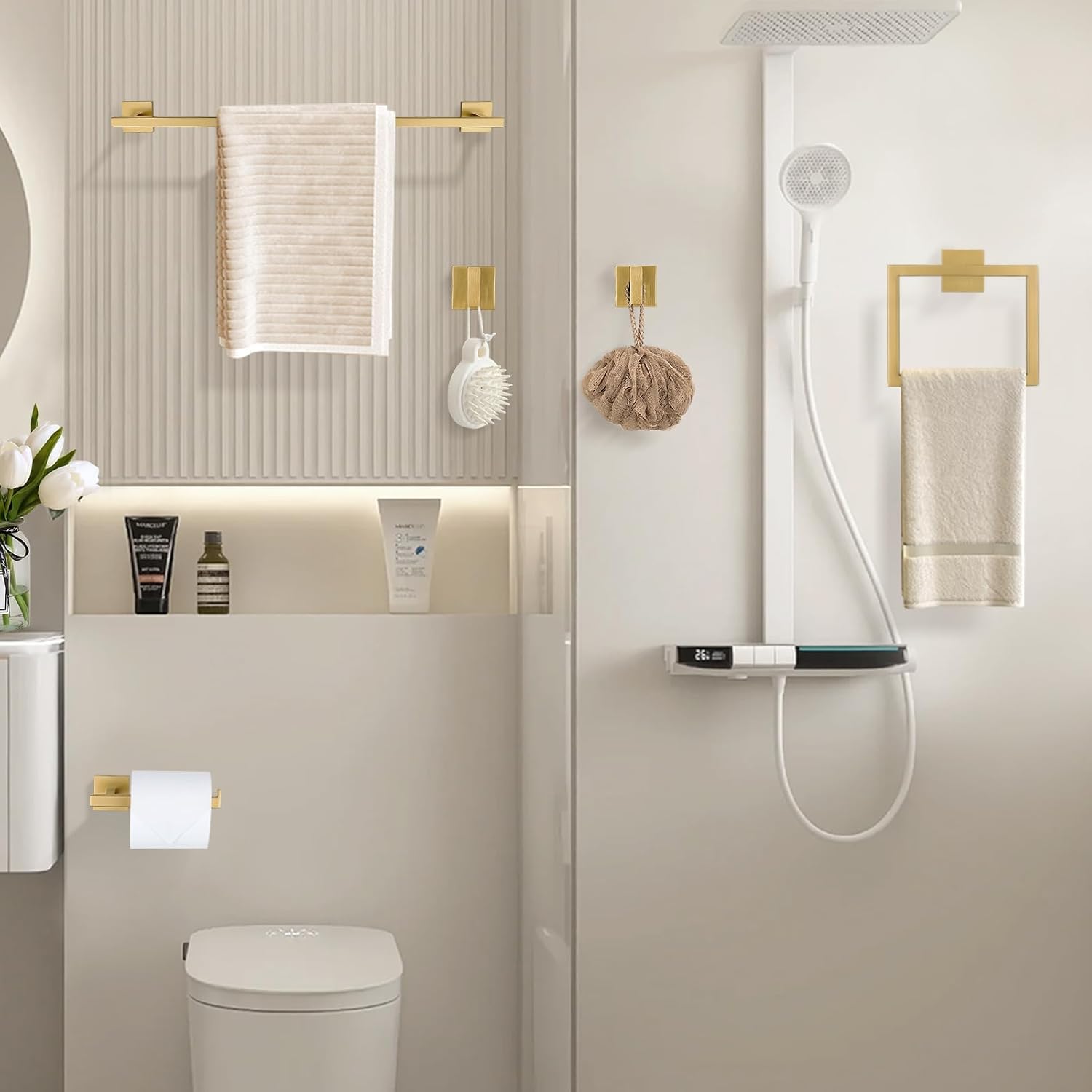 Towel Bar Set, 5-Piece Brushed Gold Bathroom Hardware Set, Gold Bathroom Accessories Set, SUS304 Stainless Steel 23.6 Inch Towel Holder Towel Racks Set Wall Mounted