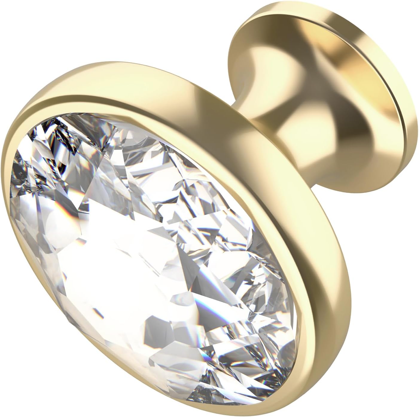 10 Pack Clear Crystal with Gold Base Cabinet Knobs, 1-3/8 Inch (35mm) Diameter Cabinet Hardware Round Crystal Knobs for Drawers