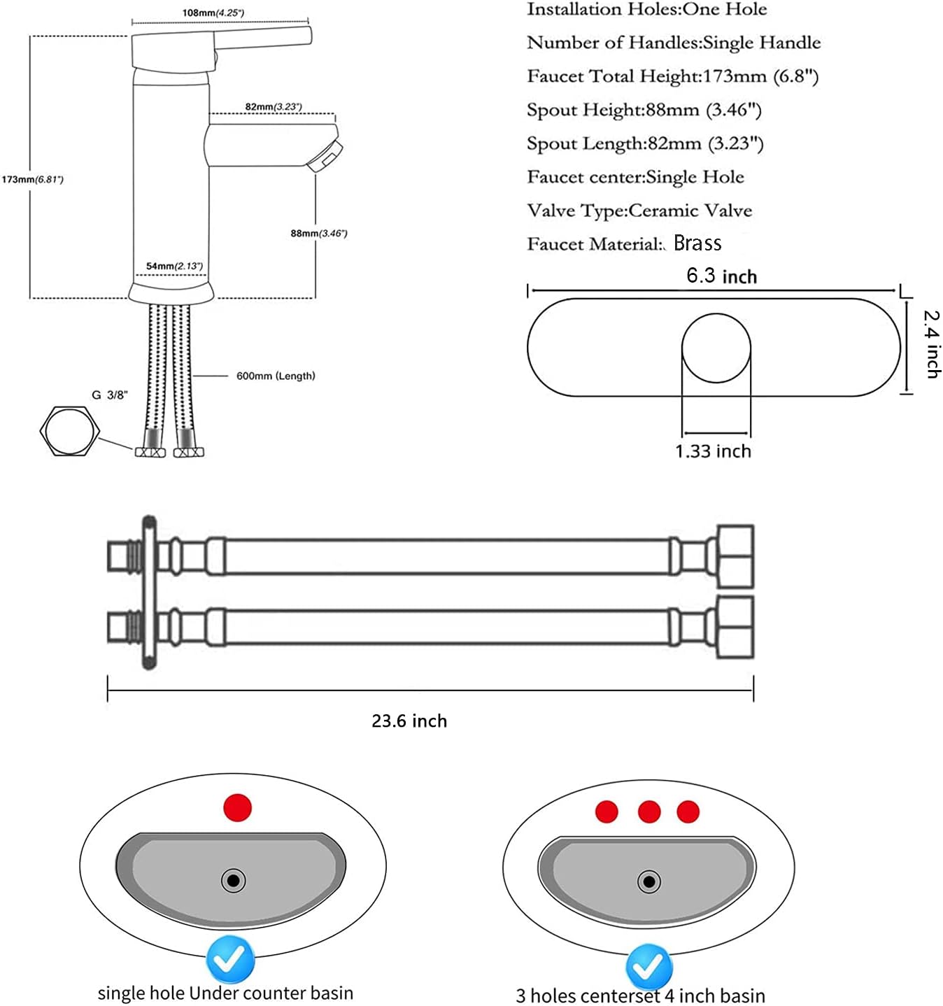 Bathroom Sink Faucet Chrome Single Handle One Hole with Deck Plate Aerator Spout Vanity Basin Bath Sink Faucet Brass Lavatory Deck Mount