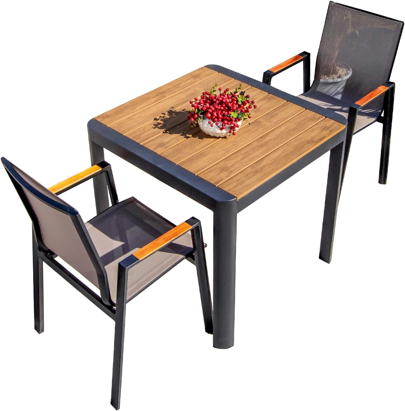 Outdoor Dining Set Square Patio Dining Table and Stackable Textilene Patio Chairs Aluminum Frame Patio Dining Set
