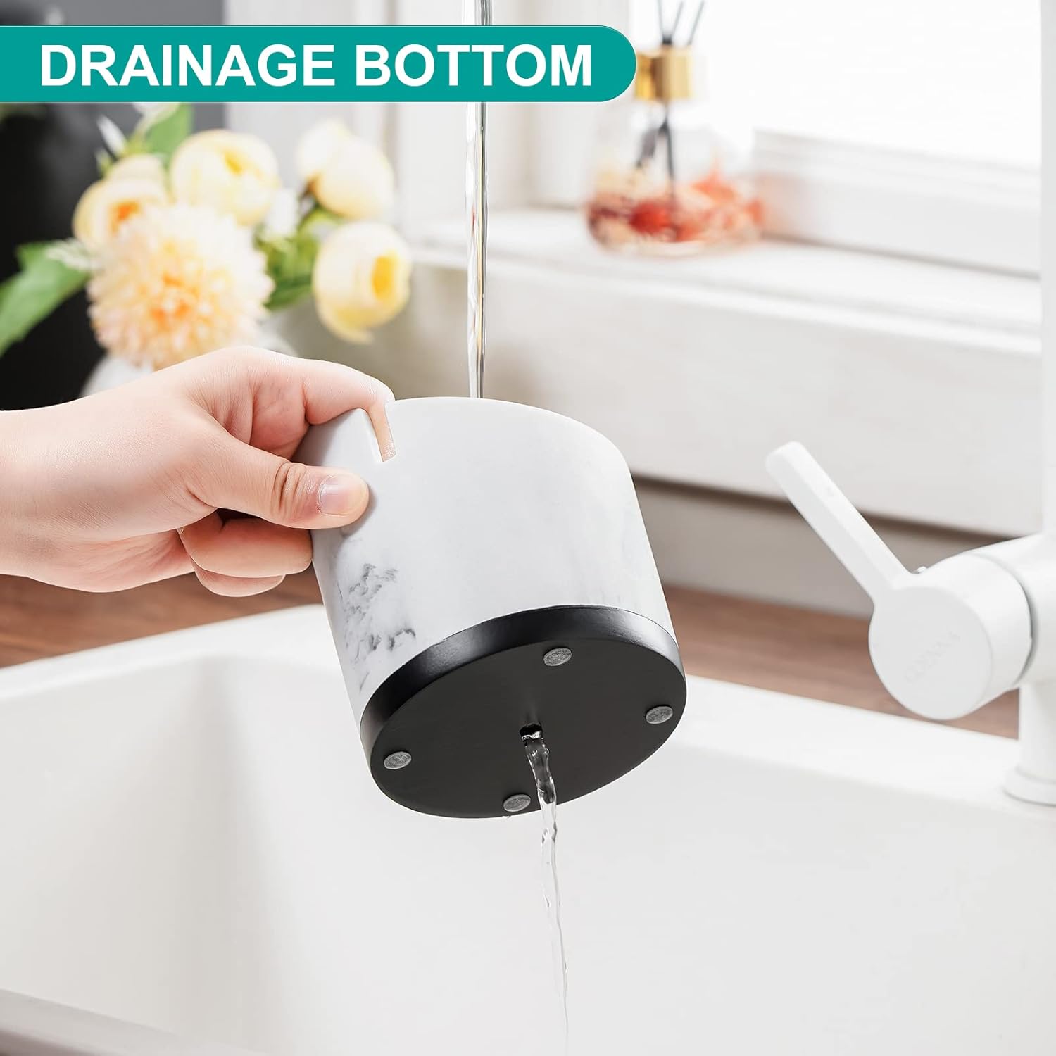 Toothbrush Holders for Bathrooms, 3 Slots Toothpaste Holder Storage, Marble Look Bathroom Organizer Countertop for Sink/Vanity/Makeup Brush