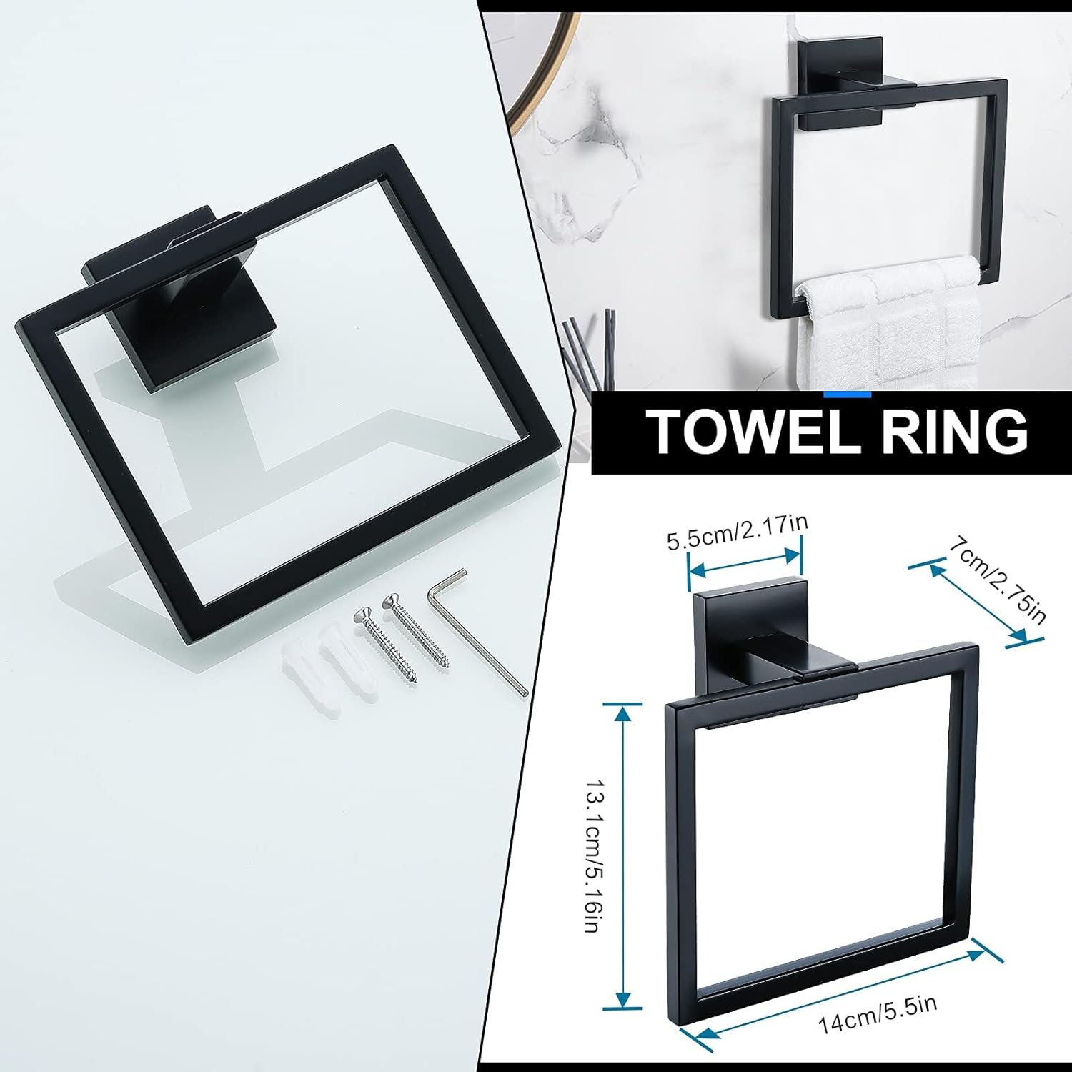 5 Pieces Black Bathroom Accessorie Set Black Towel Bar Set Towel Holder Set for Bathroom,Wall Mounted Stainless Steel Bathroom Hardware Set,23.6 Inch