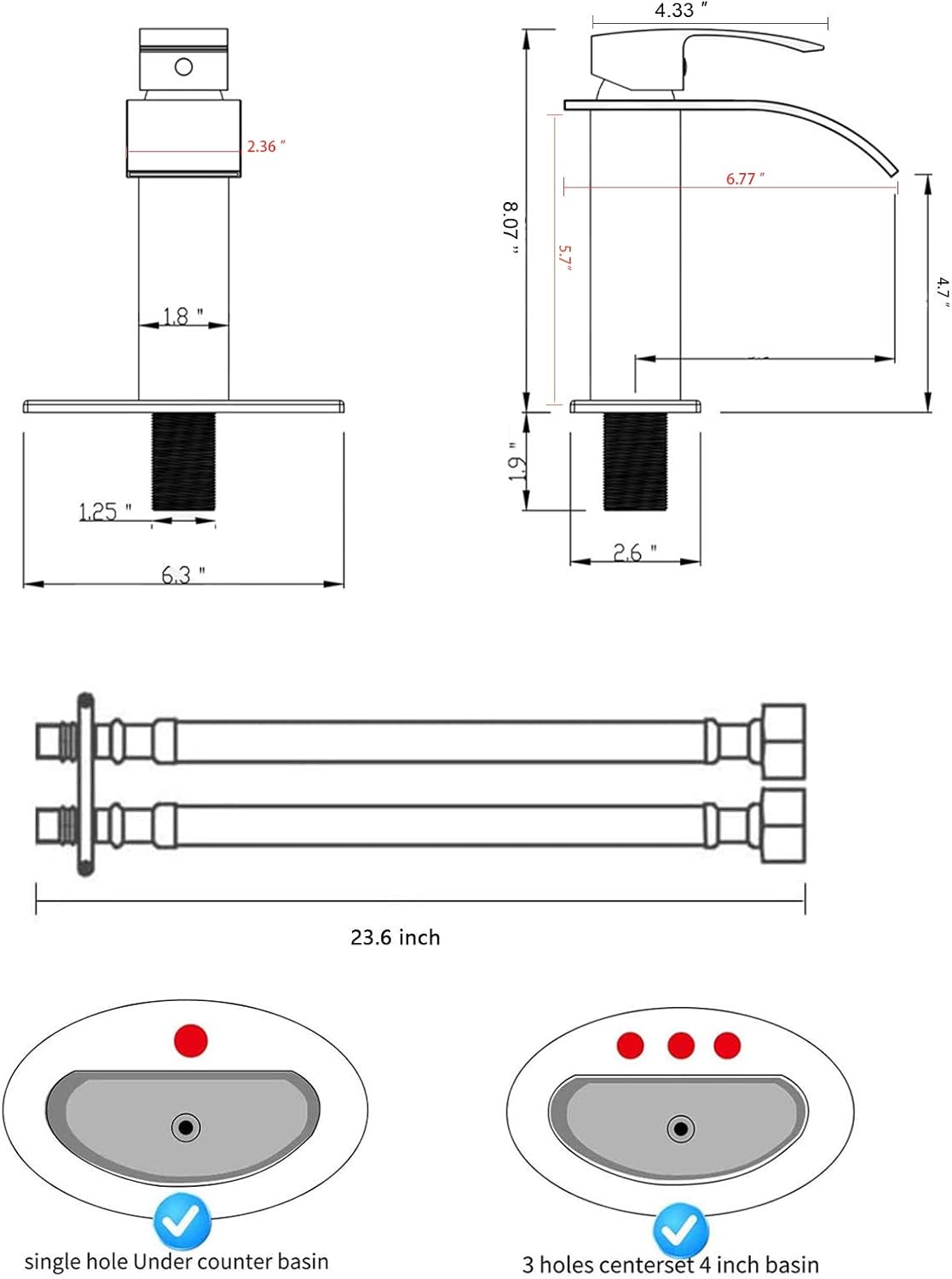 Chrome Bathroom Faucet Waterfall Single Hole One Handle Vanity Bathroom Sink Faucet Deck Mount Commercial Lavatory Bath Mixer Tap