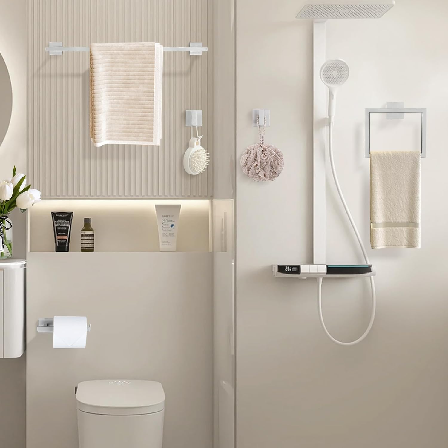 Towel Bar Set, 5 Pieces Bathroom Hardware Set Brushed Nickel Bathroom Accessories, SUS304 Stainless Steel Towel Racks Holder Set Wall Mounted 23.6 Inch