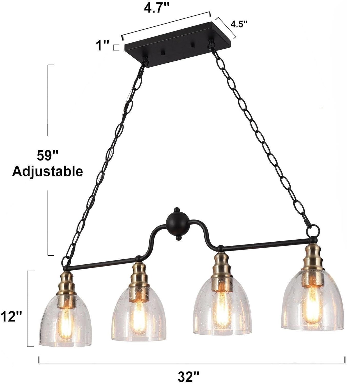 Dining Room Light Fixture Hanging with Seeded Glass Shades and Imitation Electroplated Copper Craft for Kitchen Island