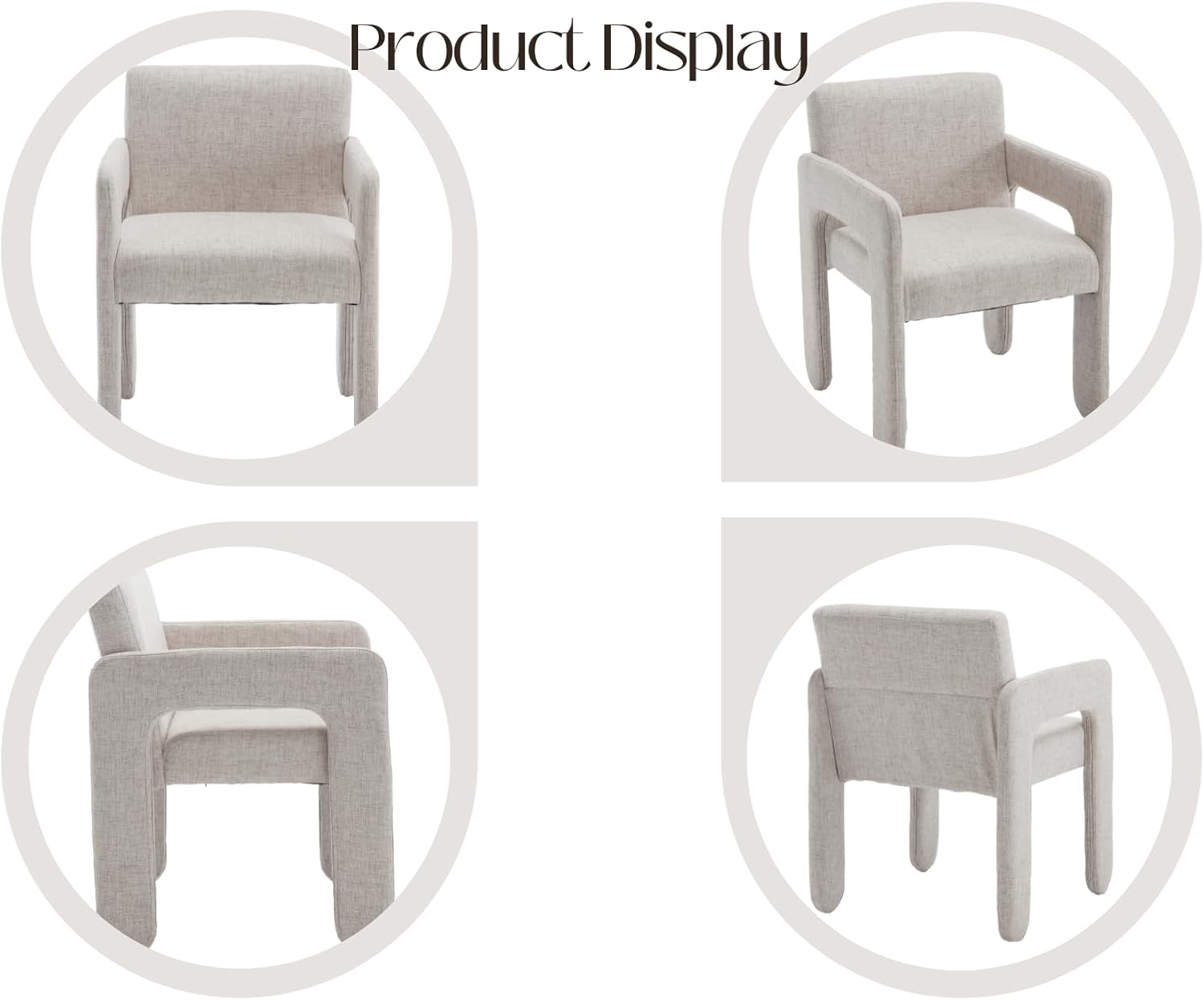 Linen Accent Chairs Upholstered Fabric Dining Room Chairs with Arms Comfy Kitchen Side Armchair