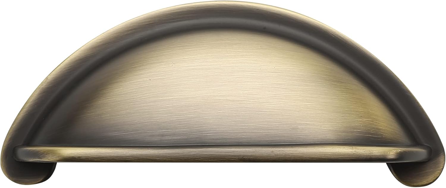 10 Pack Brushed Antique Brass Cabinet Cup Pulls, 3 Inch(76mm) Hole Centers Cabinet Handles Hardware Bin Cup Metal Drawer Pulls Handles