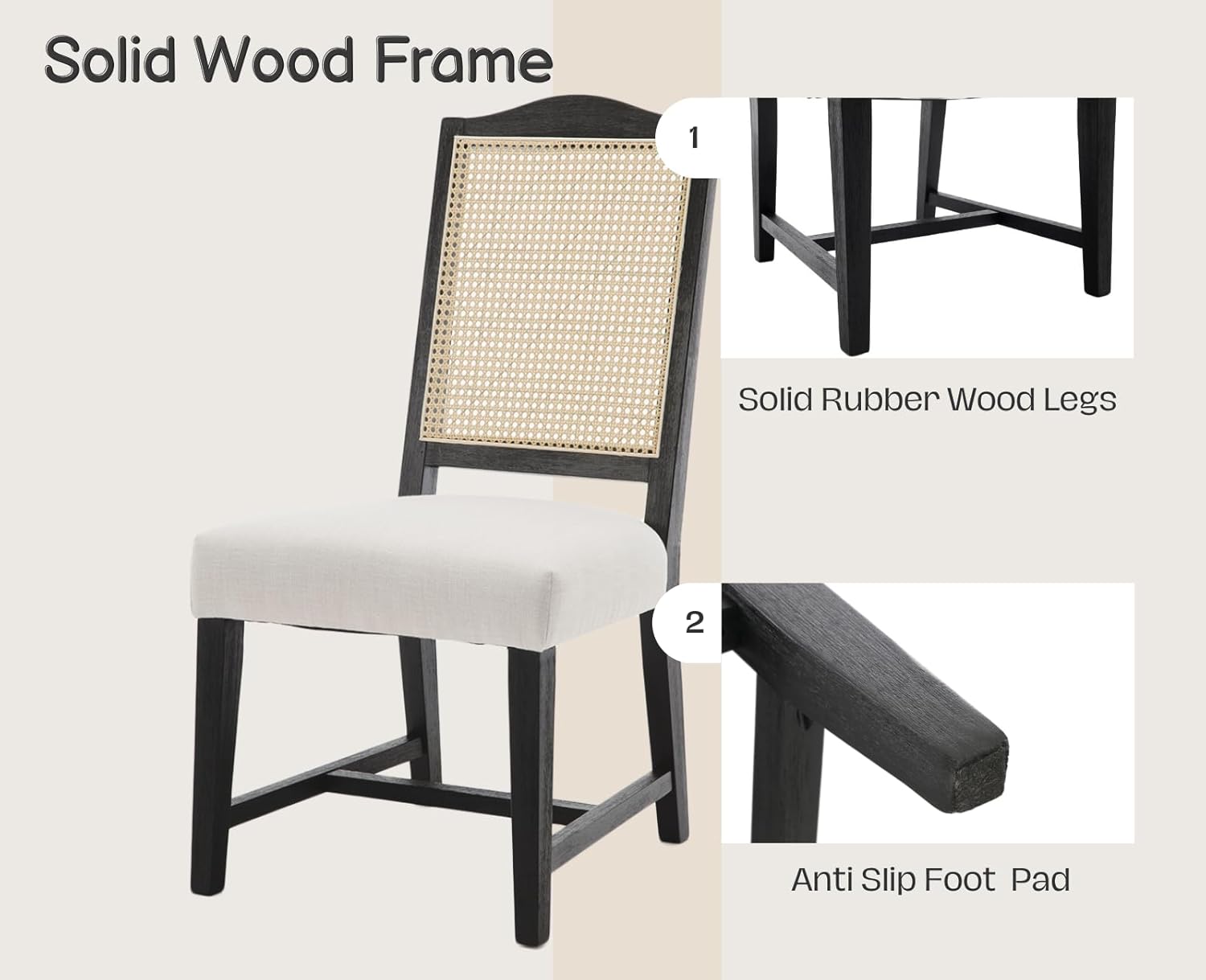 Dining Room Chairs with Cane Back Mid Century Modern Kitchen Chairs Natural Wood Frame Side Chairs