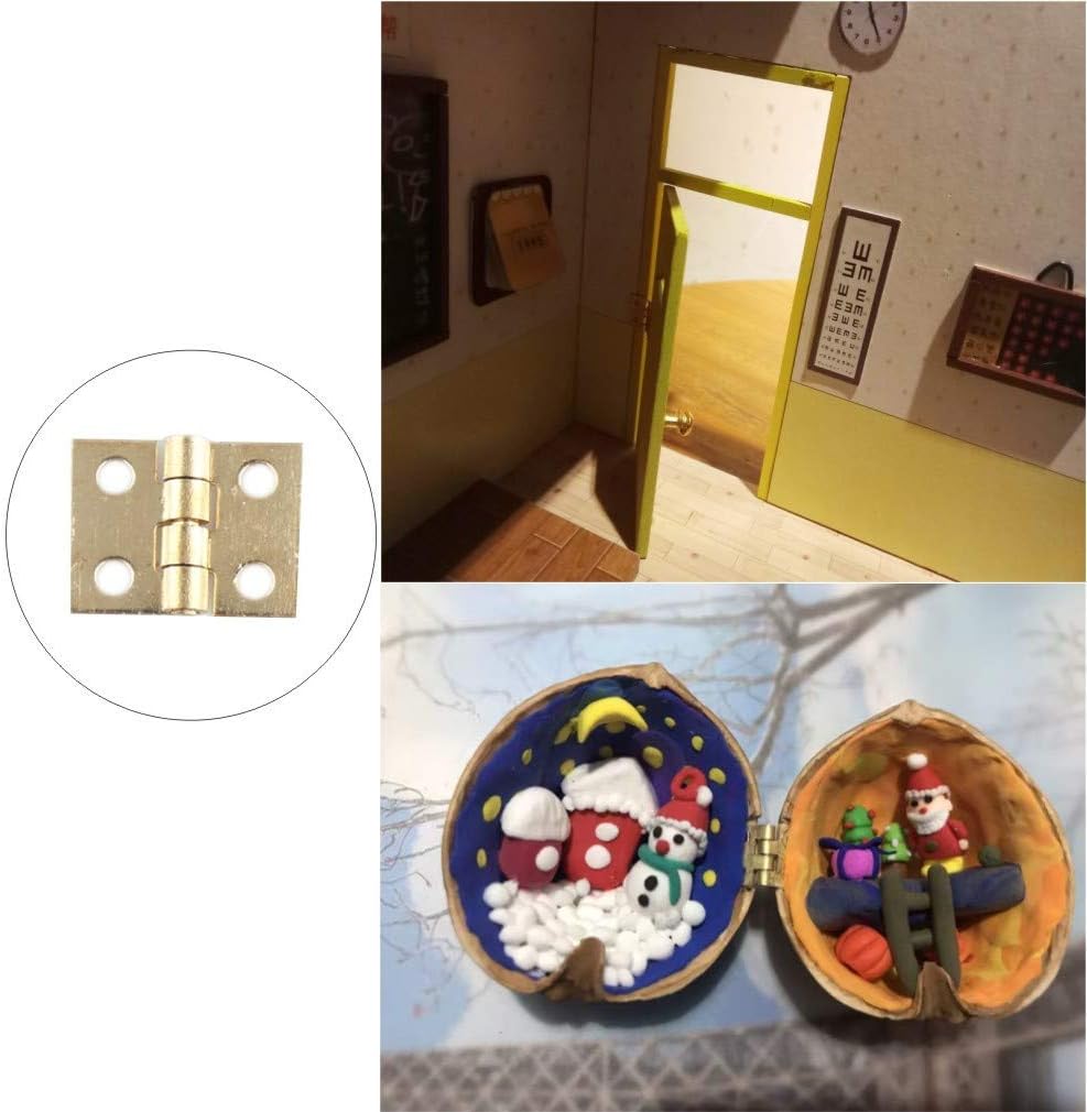 50 PCS Mini Brass Hinges Hardware 180 Degree Rotation for Dollhouse Miniature Furniture Cabinet Closet(DIY)