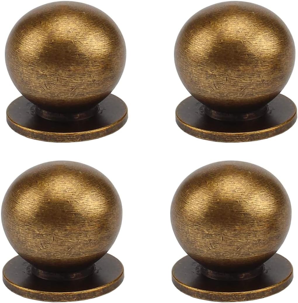 4Pcs 1-1/8 Inch Round Solid Brass Pulls Antique Brass Cabinet Drawer Knobs Handles Modern Kitchen Handles Knobs