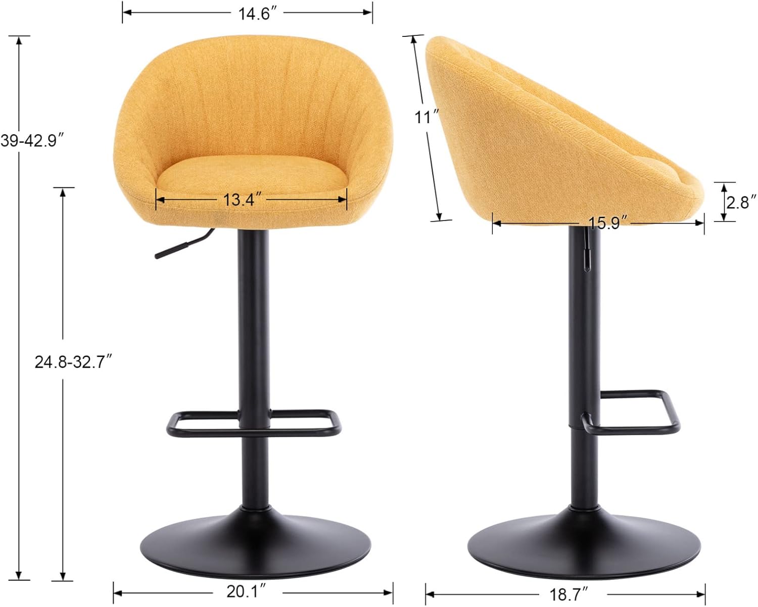 Set of 2 Modern Counter Height Barstools with Low Back Comfy Upholstered Kitchen Island Bar Chairs