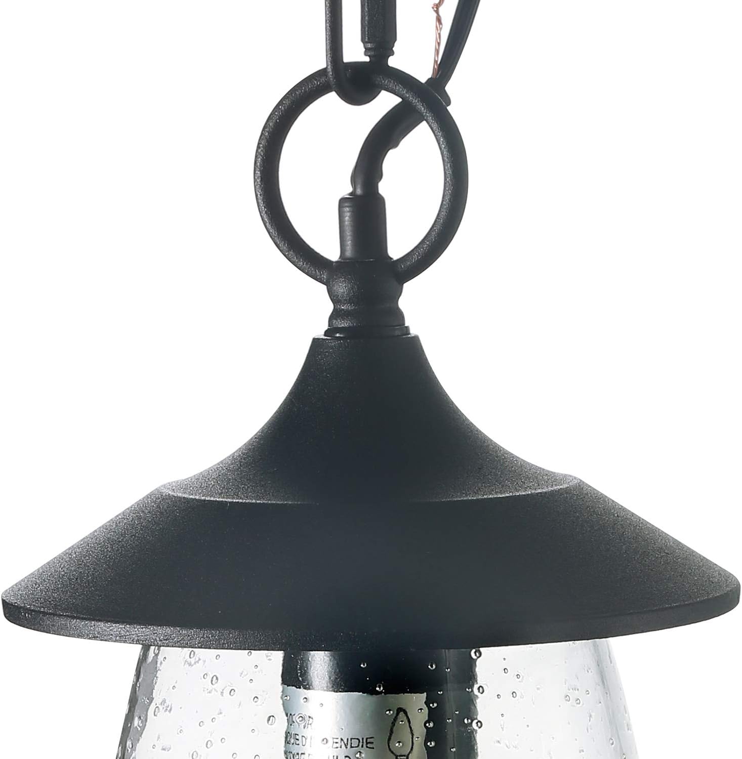 Outdoor Pendant Lights, Porch Fixture in Painted Black Metal with Clear Bubbled Glass Globe