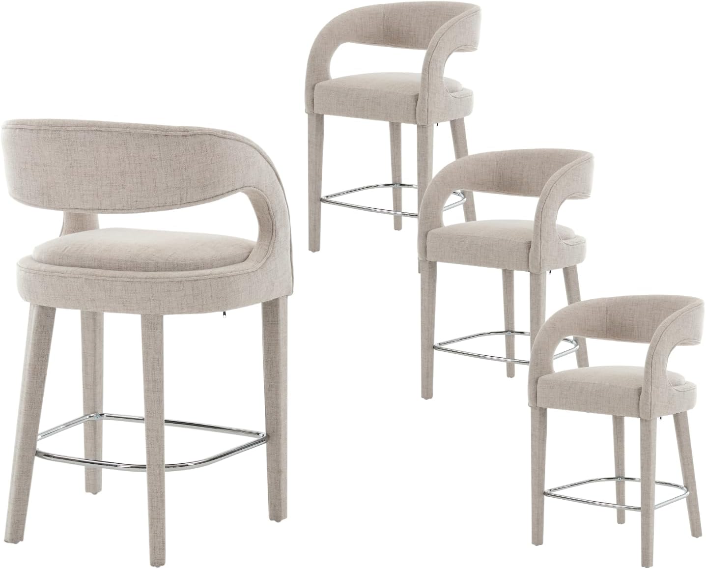 Modern Counter Height Bar Stools Set of 2 Linen Upholstered Counter Stools