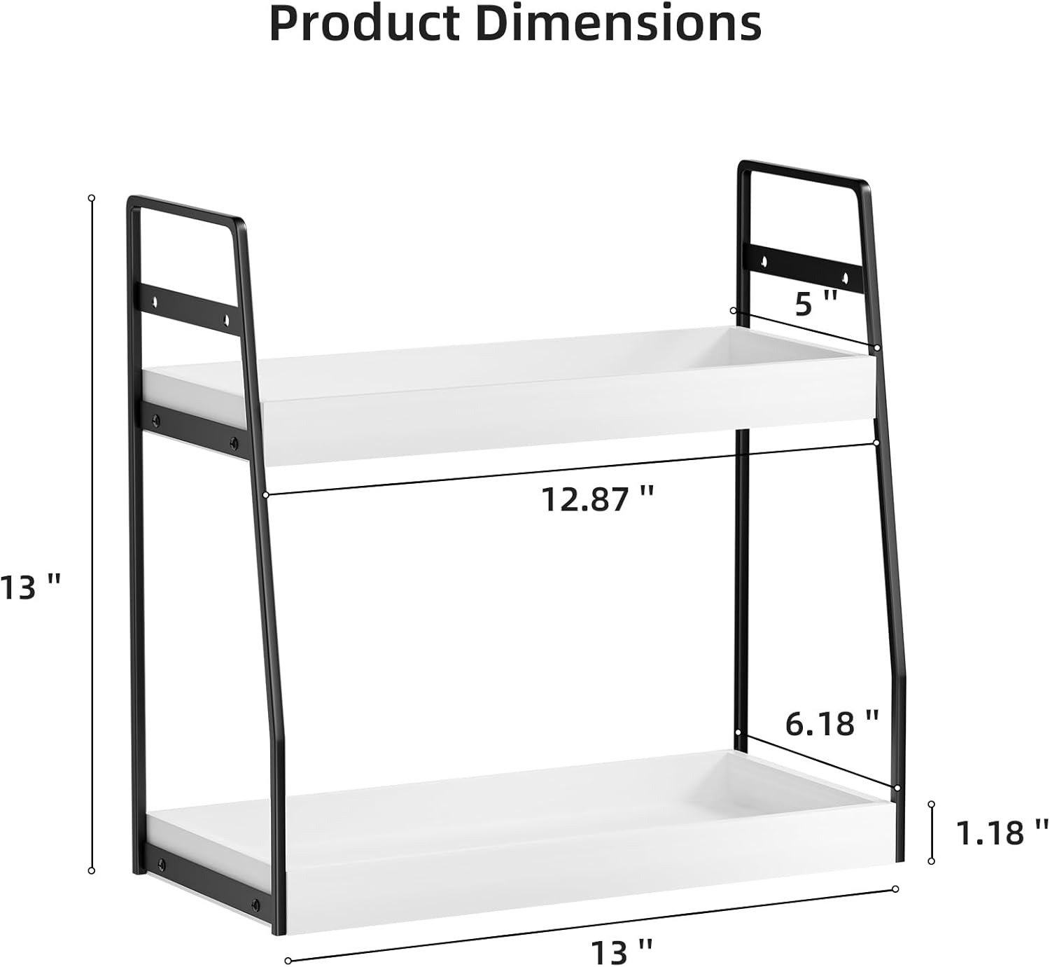 2-Tier Bathroom Organizer Countertop, Wood Bathroom Counter Organizer and Storage, Bathrom Corner Sink Vanity Skincare Organizer Shelf with Hooks, White