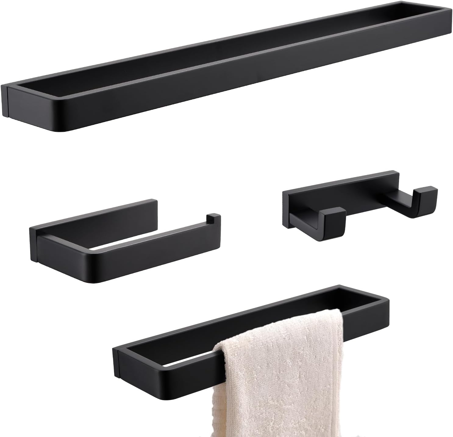 4-Piece Matte Black Bathroom Hardware Accessories Set, Bath Towel Bar Set SUS304 Stainless Steel, Round Towel Racks for Bathroom Wall Mounted