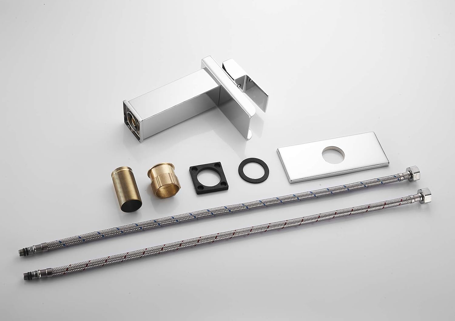 Chrome Bathroom Faucet Waterfall Modern Single Hole One Handle Lavatory Vanity Sink Faucet with Water Supply Hose Deck Mount Commercial