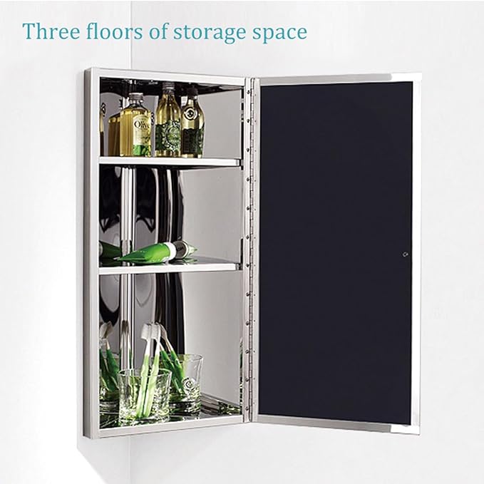 24"" Bathroom Corner Medicine Cabinet W/Mirror, Bathroom Stainless Steel Wall Mount Mirror Cabinet
