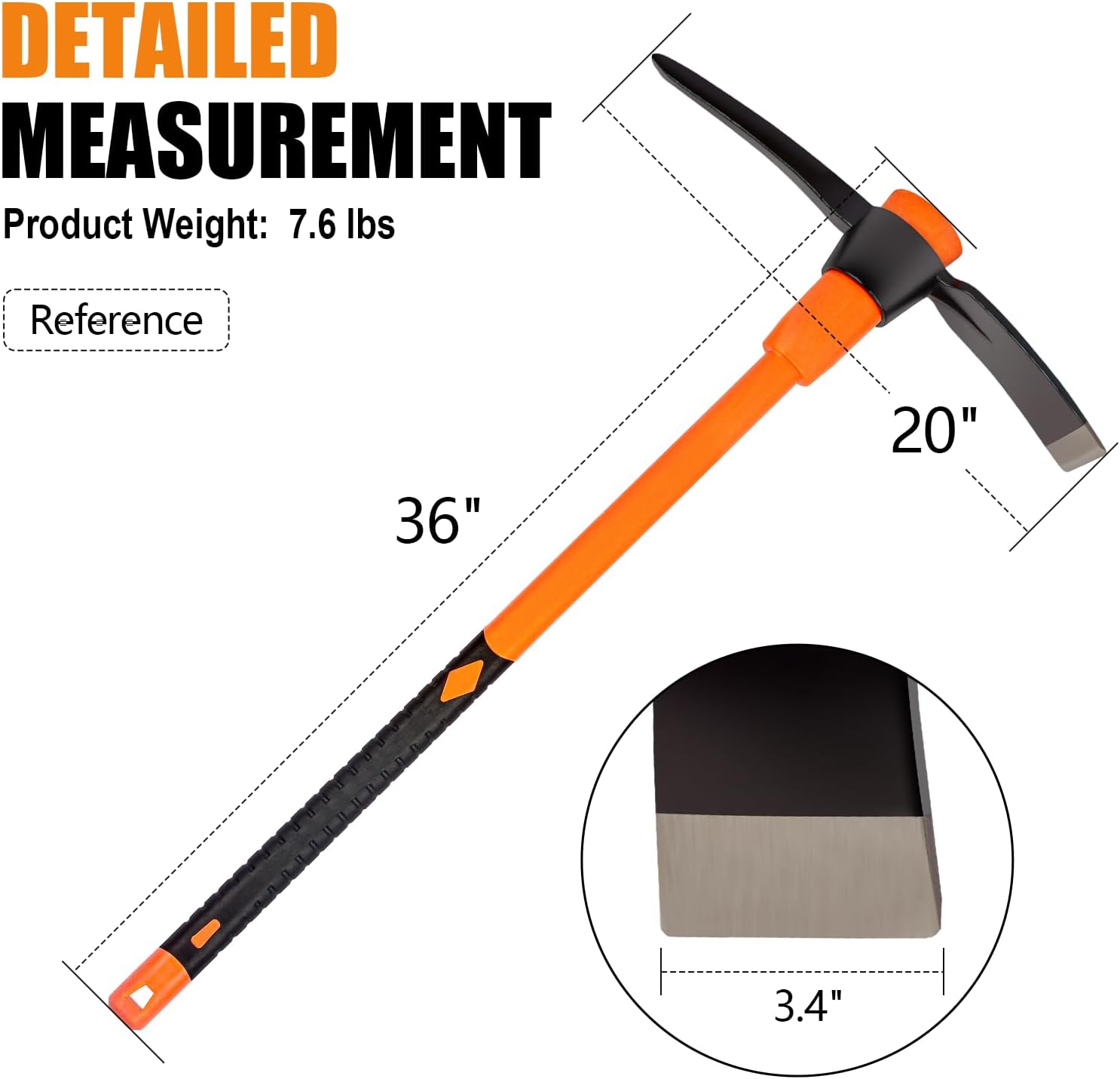 Pick Axe for Digging, Heavy Duty Pickaxe with Shock Absorbing Handle, 36 Inches