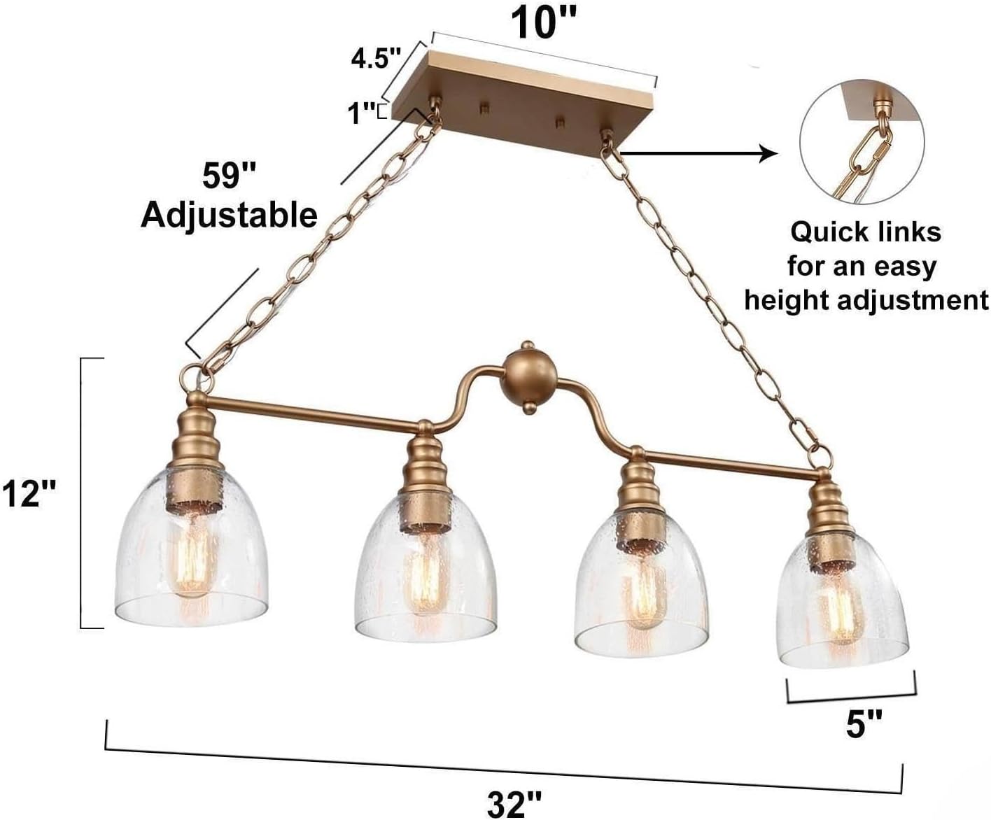 Dining Room Light Fixture Hanging with Seeded Glass Shades and Imitation Electroplated Copper Craft for Kitchen Island