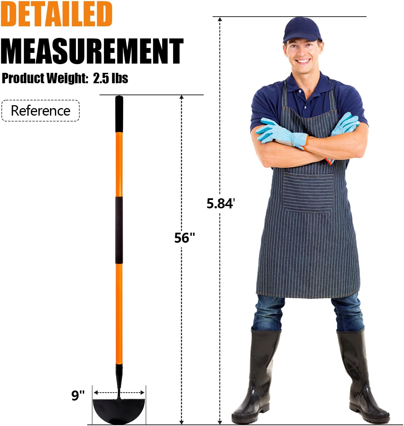 Lawn Edger Tool, Manual Lawn Edger with Fiberglass Handle, Half Moon Garden Edger for Landscaping, 56 Inches