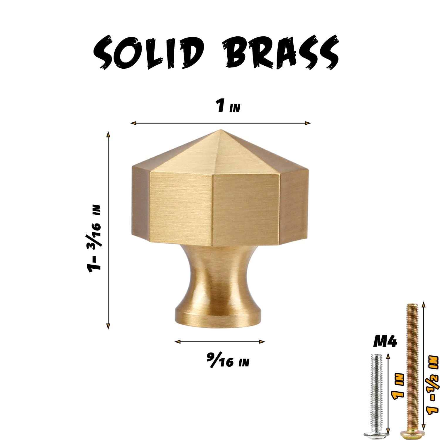 Solid Brass Knobs Beautiful Brushed Gold Kitchen Cabinet Knobs Contemporary Euro Style Dresser Drawer Knob Handles (8Pack Diameter:0.94"(24mm))