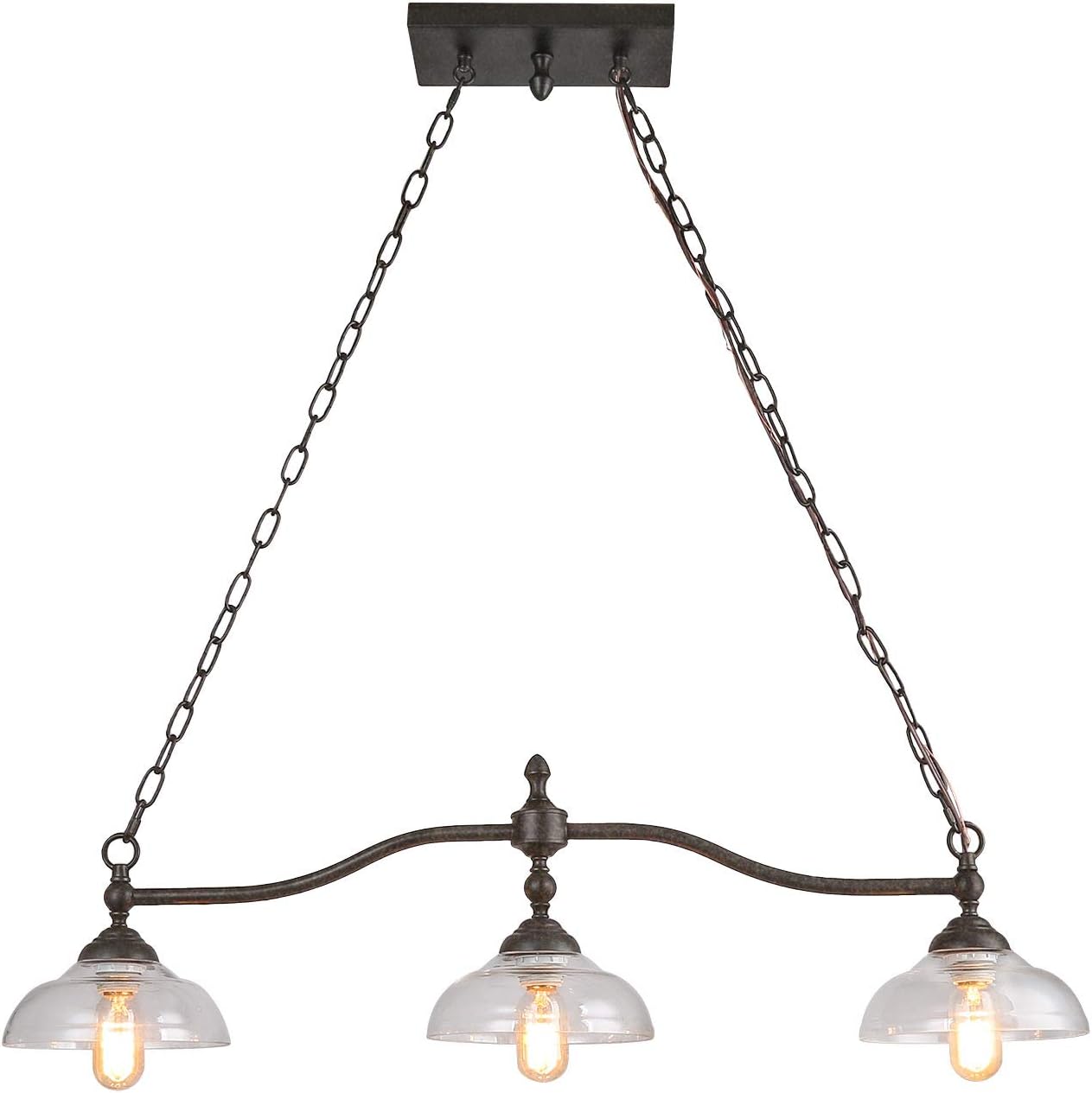 Dining Room Light Fixture Hanging with Seeded Glass Shades and Imitation Electroplated Copper Craft for Kitchen Island