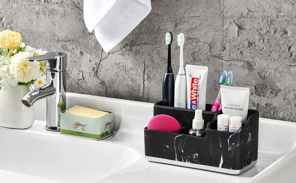 Toothbrush Holders for Bathroom, Bathroom Organizer Countertop, 5 Compartment Bathroom Accessories Storage for Toothpaste/Vanity Counter/Sink