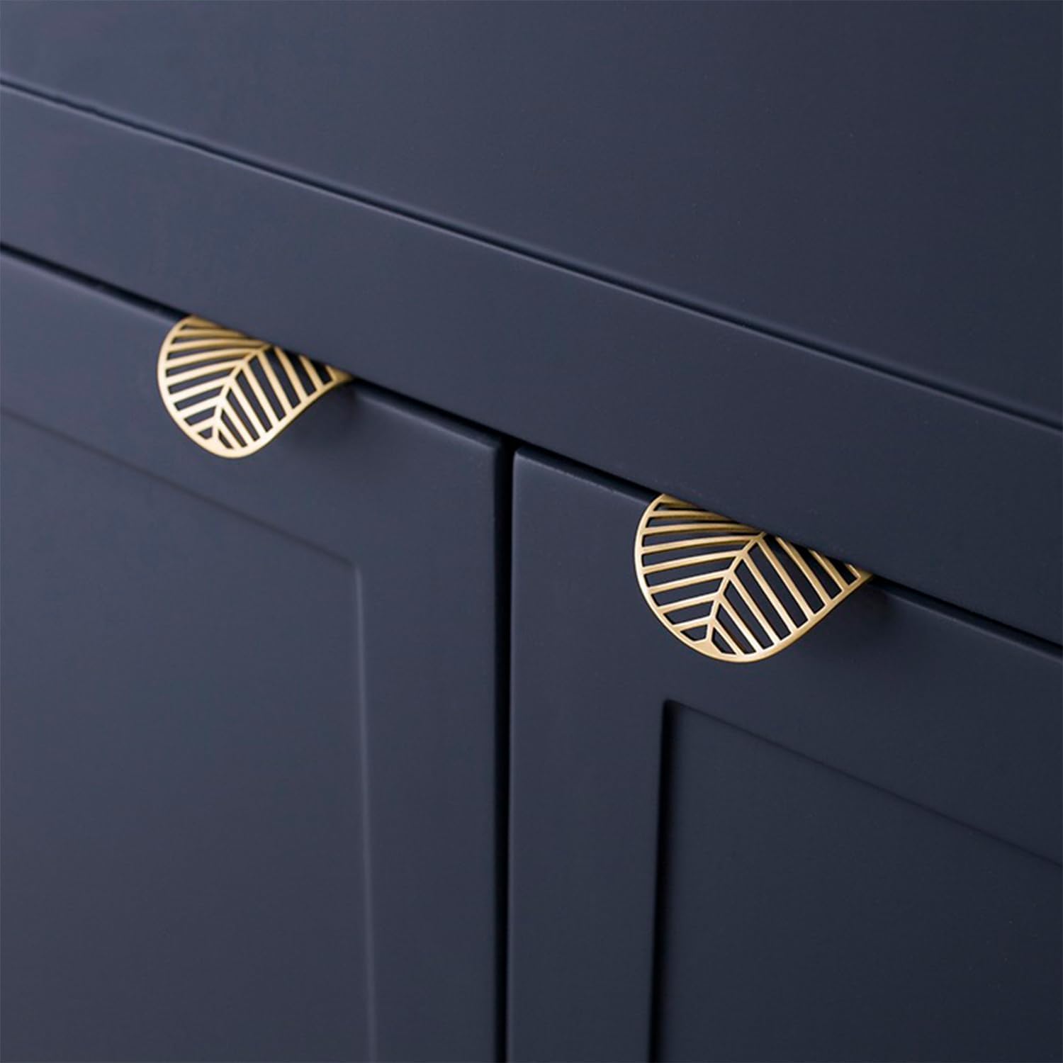 Solid Brass Edge Pulls for Cabinets Brushed Gold Leaf Knobs and Pulls for Dresser Drawers (2, Overall Length:2-3/8"(60mm))