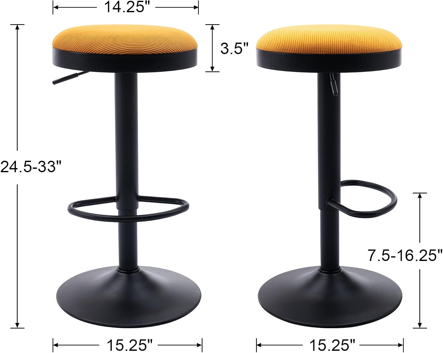 Modern Swivel Bar Stools Set of 3 Adjustable Counter Height Backless Barstools with Metal Base Fabric Upholstered Round Bar Stool Chairs
