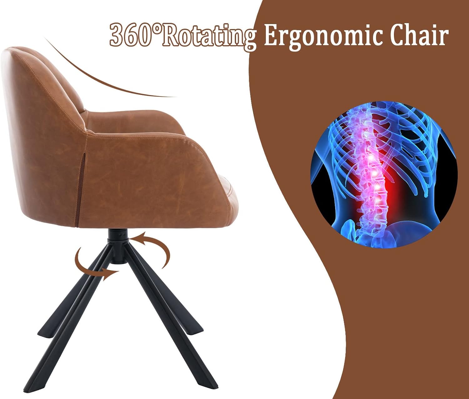 Comfy Leather Desk Chair Modern Computer Task Chair no Wheels Swivel Accent Chair with Mid Back Arm Chair