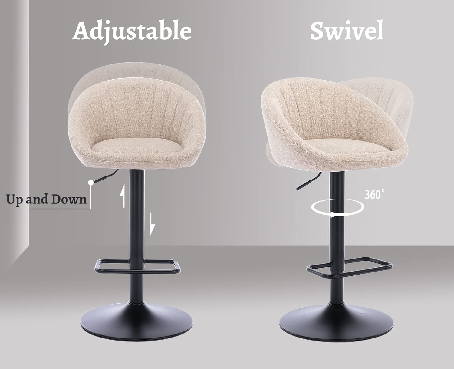 Set of 2 Modern Counter Height Barstools with Low Back Comfy Upholstered Kitchen Island Bar Chairs