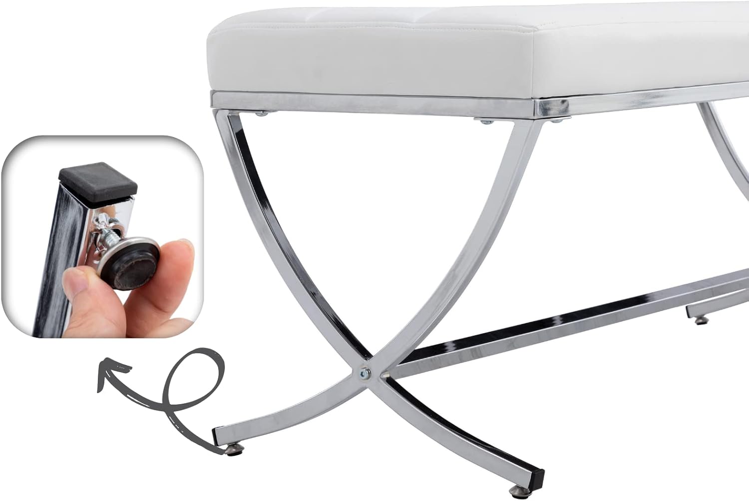 Modern Entryway Bench Leather Upholstered Dining Bench with Metal Base Button Tufted Ottoman Bench with Padded Seat Accent Foot Bench for Bedroom End of Bed/Living Room