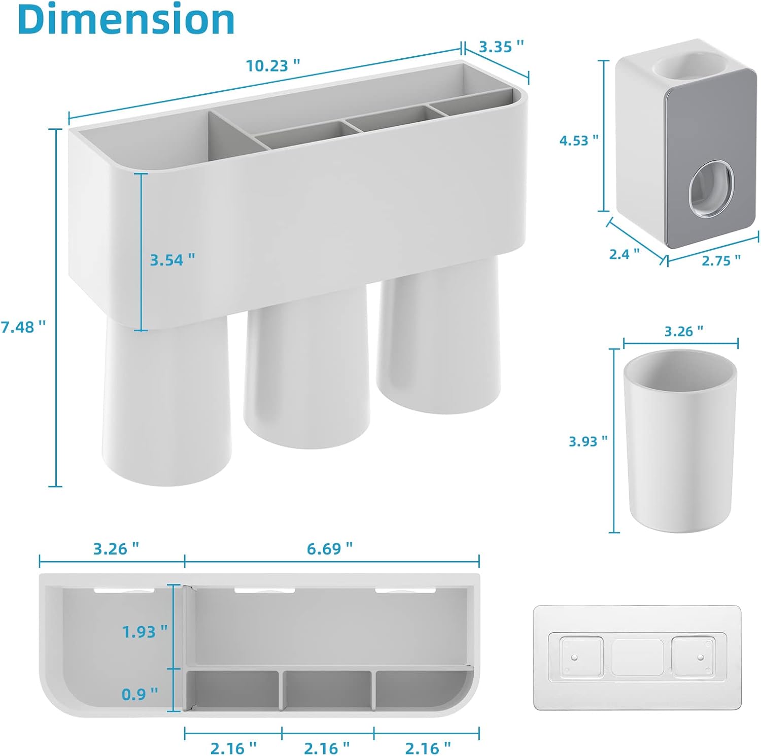 Toothbrush Holders for Bathrooms, Toothbrush Holder and Toothpaste Dispenser Wall Mounted, Automatic Plastic Tooth Brushing Holder with 3 Cups