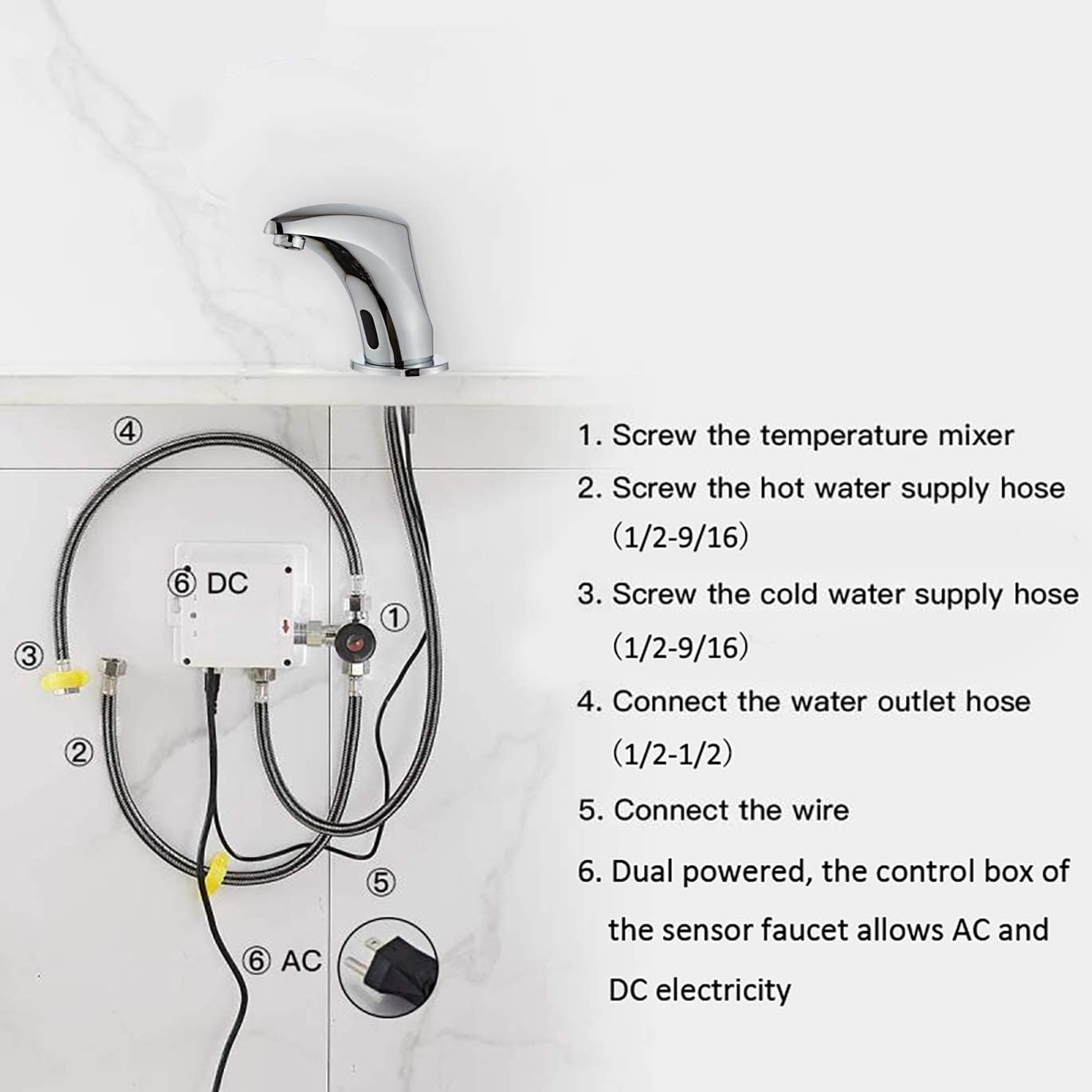 Automatic Sensor Touchless Bathroom Faucet Chrome, Motion Activated Hands-Free Vessel Sink Tap Chrome Vanity Faucets Battery or Plug in Powered