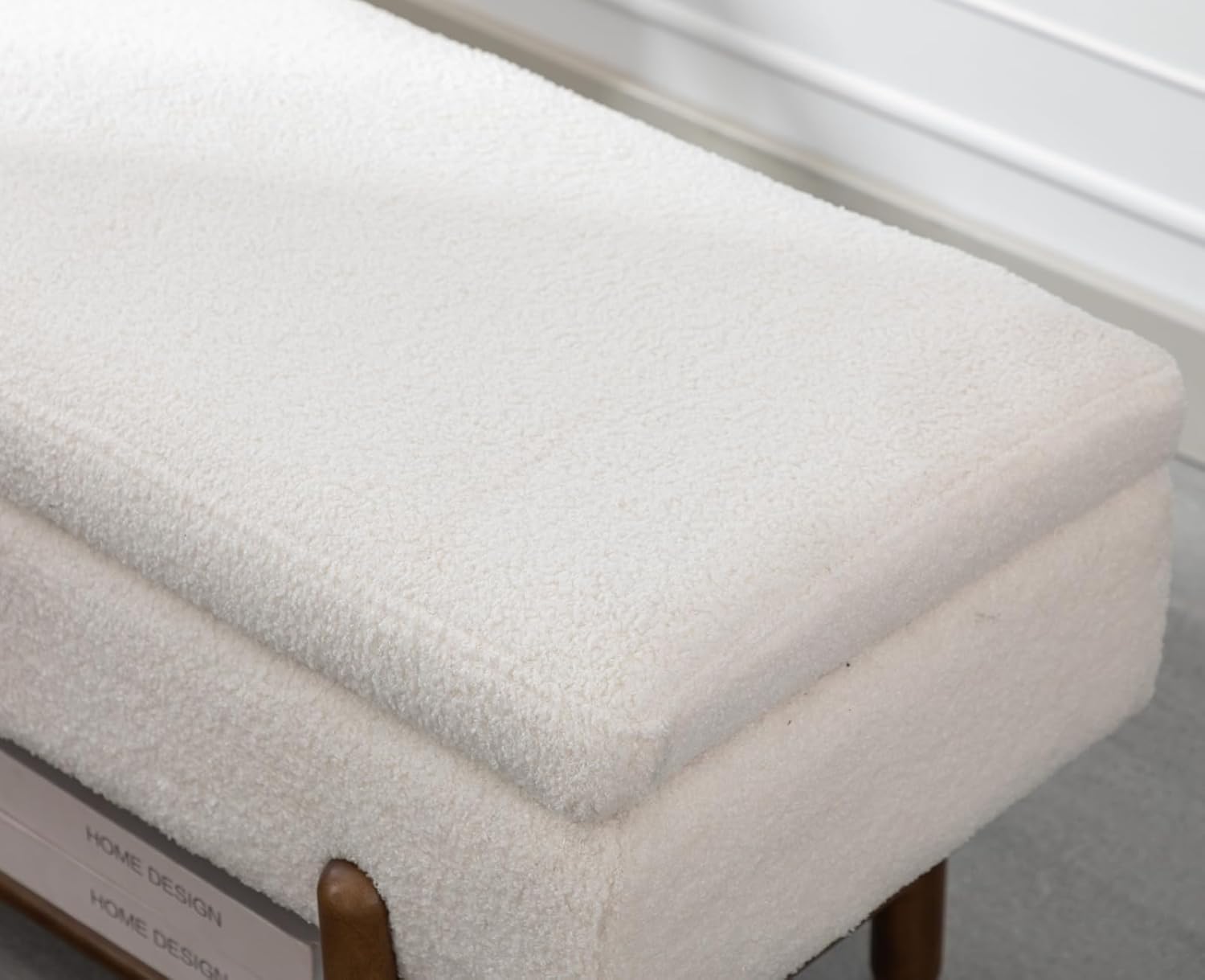 Modern Storage Bench for Bedroom End of Bed Sherpa Upholstered Ottoman Bench with Storage and Wood Shoe Rack Farmhouse Long Seating Bench