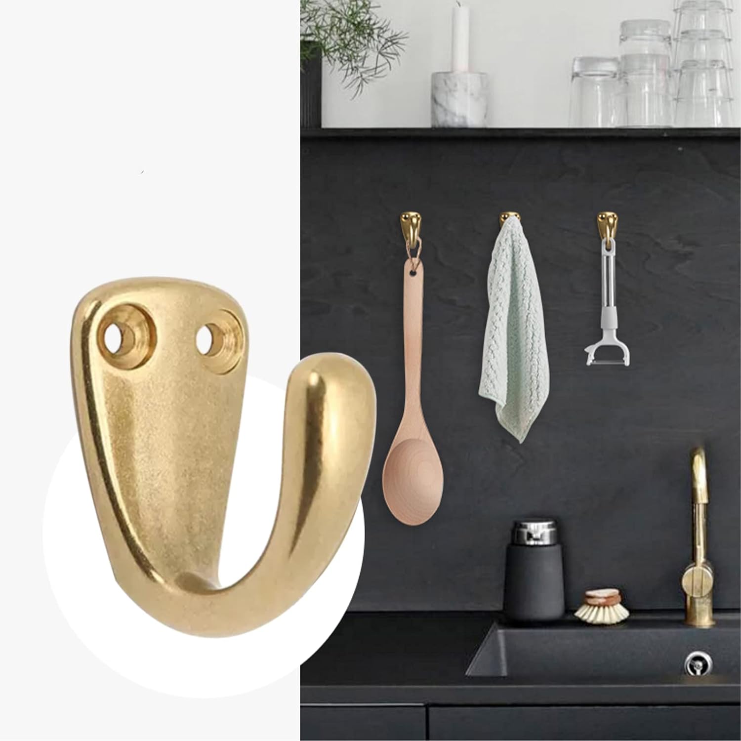 3PCS Vintage Coat and Hat Hook Brass Classico Wall Hanging for Bath Stands Clothes Hangers Scarf Towel (Gold)