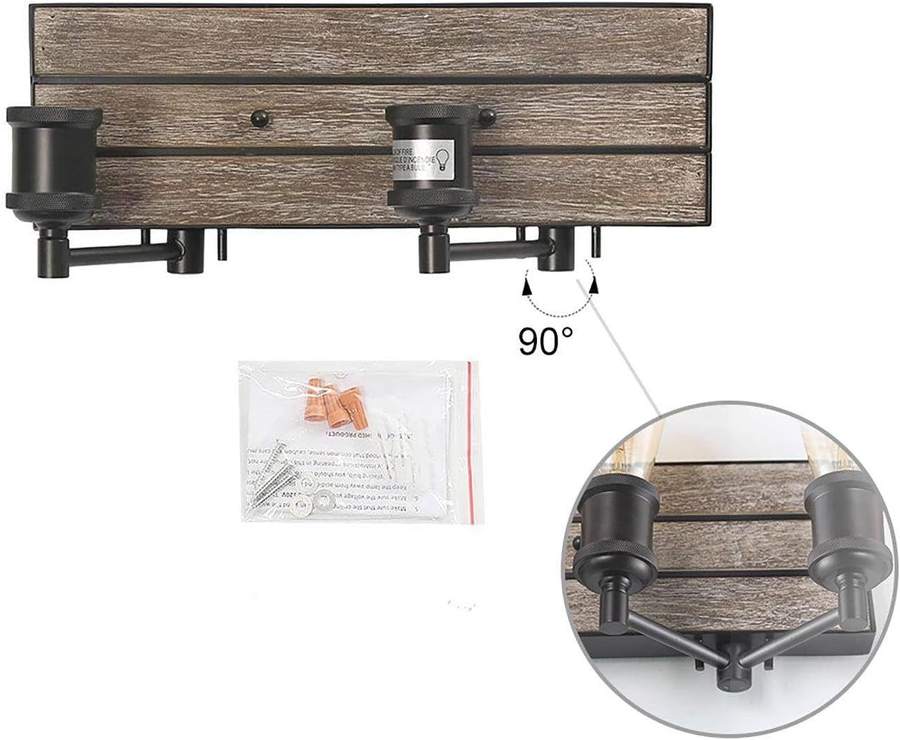 2 Light Vanity Lights for Bathroom, 13.8-Inch Rustic Faux Wood Bathroom Lighting Lights Over Mirror