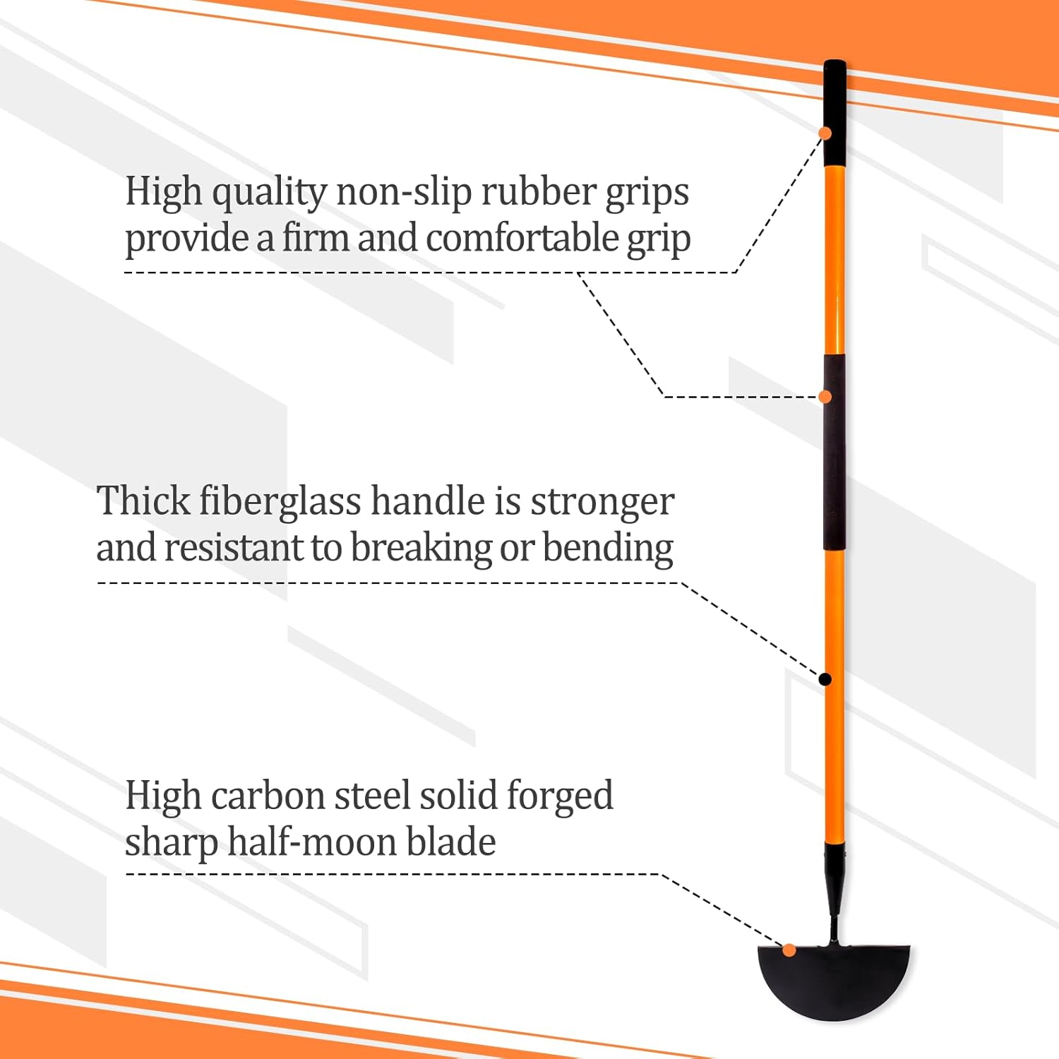 Lawn Edger Tool, Manual Lawn Edger with Fiberglass Handle, Half Moon Garden Edger for Landscaping, 56 Inches