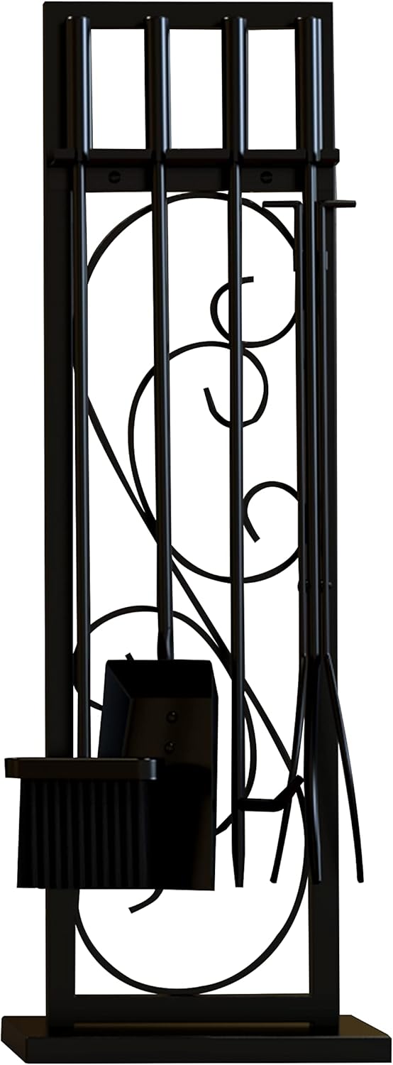 5 Piece Black Steel Fireplace Tool Set Fireplace Tool Furnace Accessory Kit with Brush, Poker, Spatula and Pliers