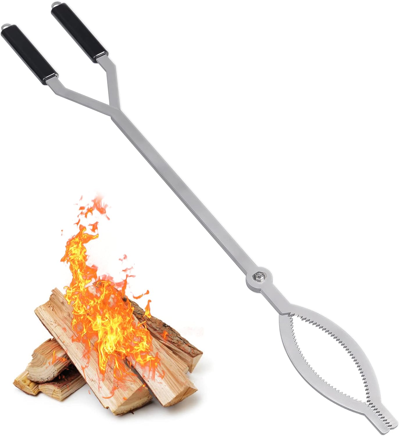 40" Fire Tongs Firewood Grabbers, Stainless Steel Large Fire Pit Tool Indoor Fireplace Outdoor Bonfire Campfire Backyard Deck Camping Log Grabbers Tool