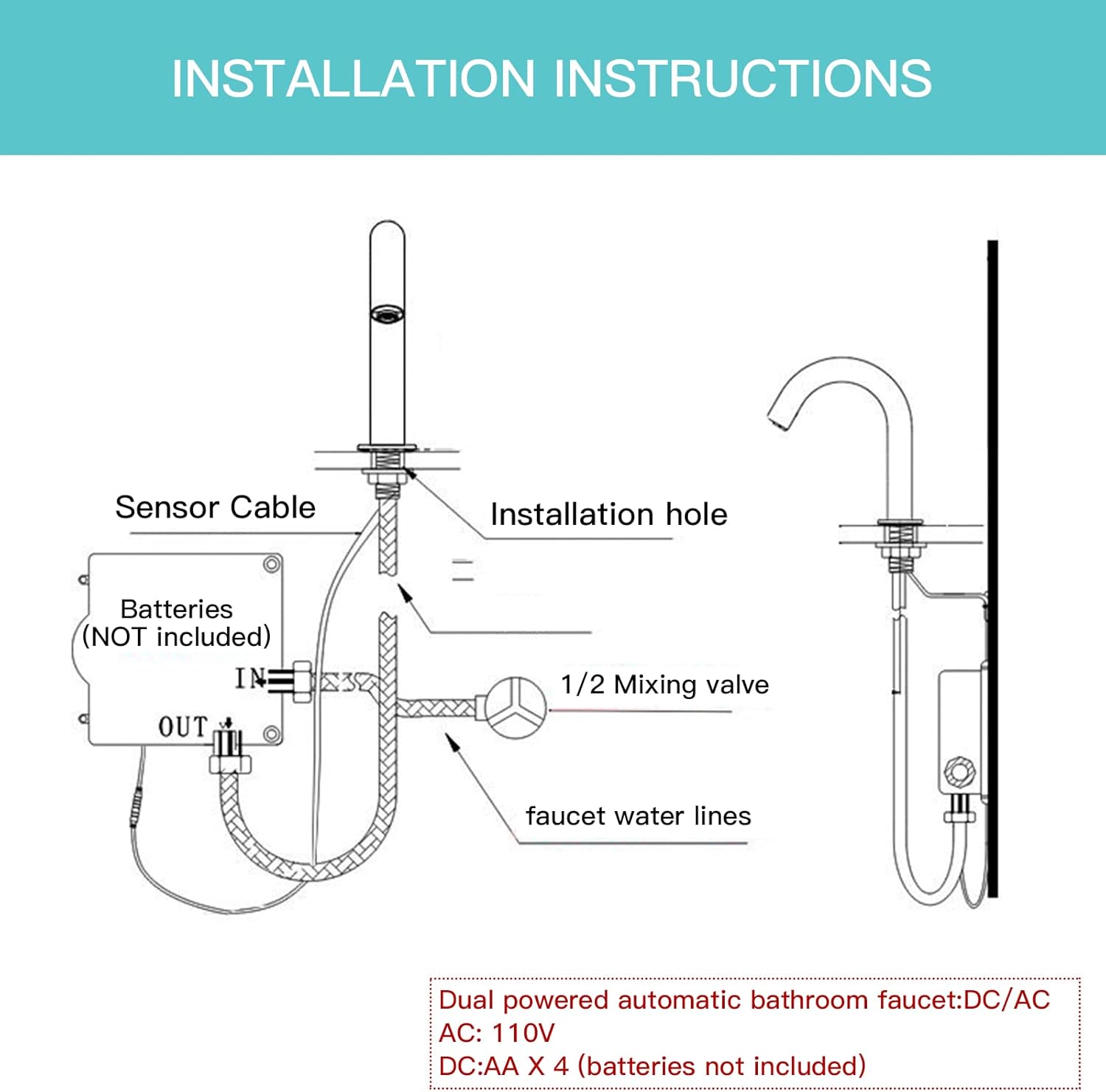 Automatic Touchless Sensor Bathroom Faucet Black Kitchen Faucet Touch-Free Electric Motion Infrared Sensor Touchless Faucet Bathroom Public Vessel Sink Faucet
