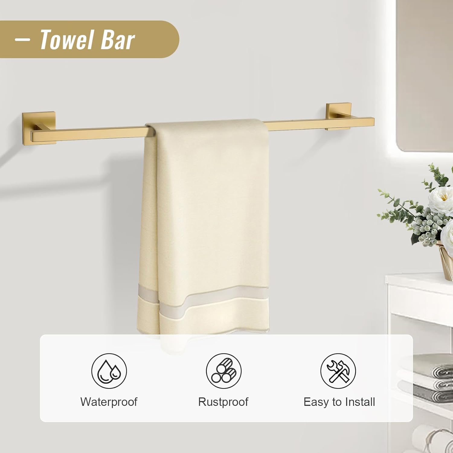 Towel Bar Set, 5-Piece Brushed Gold Bathroom Hardware Set, Gold Bathroom Accessories Set, SUS304 Stainless Steel 23.6 Inch Towel Holder Towel Racks Set Wall Mounted